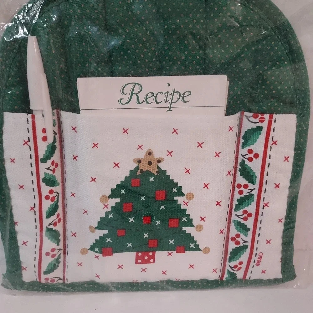 Vintage Christmas Tree Fabric Pot Holder, Recipe Card and Pen Holder - Picture 3 of 5